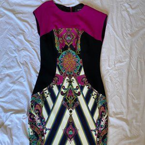 Etro Mixed Print Cap Sleeve Sheath Dress Pink Black Knee Length 42